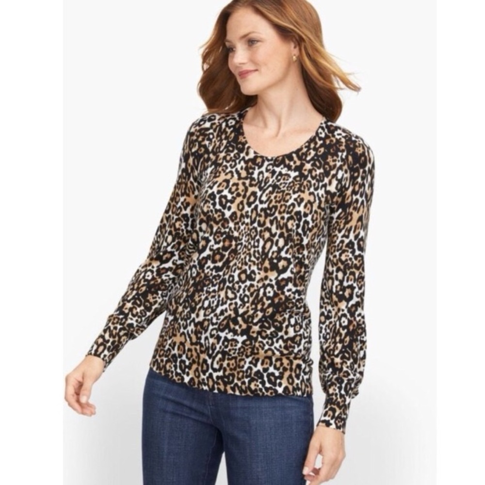 Talbots  Pure Merino Wool Leopard Print Pullover  Sweater